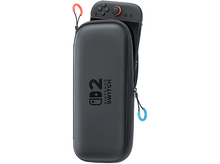 Charger l&#39;image dans la galerie, Un étui noir Nintendo Switch, avec une manette Switch à l&#39;intérieur. L&#39;étui est ouvert.
