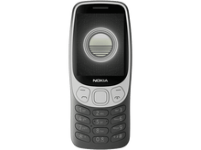 Charger l&#39;image dans la galerie, Téléphone Nokia 3310, gris et blanc, affichant un écran avec un logo, fond noir.
