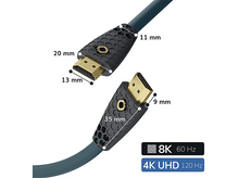 Charger l&#39;image dans la galerie, Câble HDMI avec dimensions et texte 8K/4K sur le côté, et un câble bleu.
