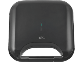 Appareil à sandwich noir avec un voyant vert et rouge sur le dessus, vue de dessus.