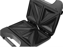 Charger l&#39;image dans la galerie, Appareil à sandwich noir ouvert, montrant les plaques de cuisson.
