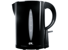 Charger l&#39;image dans la galerie, Bouilloire électrique ok. noire avec une fenêtre de niveau de remplissage. Elle a une poignée noire et un interrupteur gris.
