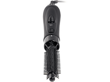 Charger l&#39;image dans la galerie, Une brosse à cheveux noire avec une longue poignée et une tête de brosse rotative.
