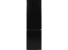 Charger l&#39;image dans la galerie, Réfrigérateur noir avec deux portes sur fond noir.
