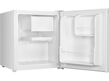 Charger l&#39;image dans la galerie, Mini-réfrigérateur blanc ouvert avec machine à glaçons et étagères.
