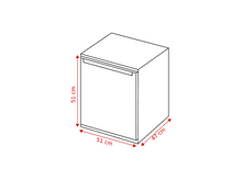 Charger l&#39;image dans la galerie, Vue isométrique d&#39;une armoire avec dimensions. Hauteur et largeur 51 cm, profondeur 47 cm. Lignes noires et flèches de dimension rouges.

