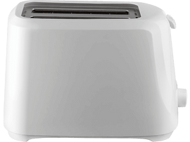 Grille-pain blanc sur fond noir, design simple.