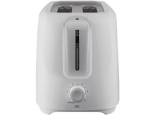 Charger l&#39;image dans la galerie, Un grille-pain blanc avec un cadran et un levier pour abaisser le pain.
