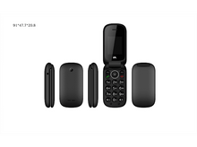 Charger l&#39;image dans la galerie, Téléphone à clapet noir sous plusieurs angles. Fond blanc.
