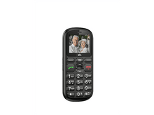 Charger l&#39;image dans la galerie, Un téléphone portable noir avec de gros boutons et une image d&#39;un couple de personnes âgées sur l&#39;écran.
