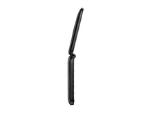 Charger l&#39;image dans la galerie, Un téléphone à clapet noir, ouvert, montrant l&#39;intérieur, sur fond blanc.
