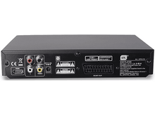 Charger l&#39;image dans la galerie, Arrière d&#39;un lecteur DVD noir avec divers ports et étiquettes.
