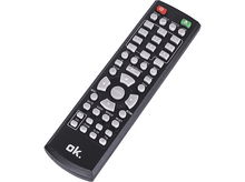 Charger l&#39;image dans la galerie, Télécommande noire avec plusieurs boutons. Les boutons incluent le volume, le menu et les chiffres.
