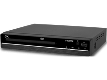 Charger l&#39;image dans la galerie, Un lecteur DVD noir avec une bordure argentée. Il dispose d&#39;un bouton d&#39;alimentation, de lecture, de pause et de ports USB.
