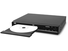 Charger l&#39;image dans la galerie, Lecteur DVD noir. Un DVD est dans le tiroir. Il possède des boutons et un port HDMI.
