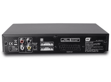 Charger l&#39;image dans la galerie, Arrière du lecteur DVD noir avec connecteurs. Ports HDMI, vidéo, audio visibles. Fond blanc.
