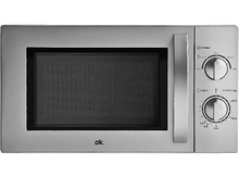 Charger l&#39;image dans la galerie, Un four à micro-ondes argenté avec panneau de commande sur le côté droit. Le logo ok. est en bas.
