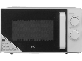 Four à micro-ondes blanc avec porte noire et panneau de commande, isolé sur fond blanc.