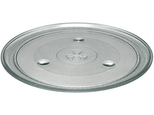 Charger l&#39;image dans la galerie, Une assiette en verre transparent avec trois indentations circulaires, probablement pour un micro-ondes.

