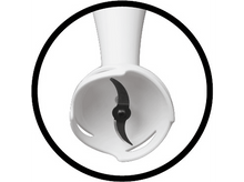Charger l&#39;image dans la galerie, Gros plan sur une lame de mixeur plongeant blanche. La lame est noire et entourée de plastique blanc.
