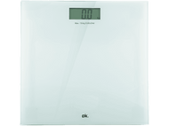 Balance de salle de bain numérique blanche. Affiche 0.0 kg. Max 150kg/330lb/24st imprimé dessus.