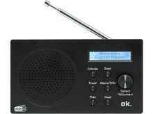 Charger l&#39;image dans la galerie, Radio numérique DAB+ noire avec boutons et écran. Elle possède une antenne et le logo ok.
