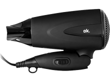 Charger l&#39;image dans la galerie, Sèche-cheveux noir avec poignée et buse avec le texte ok.
