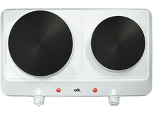 Charger l&#39;image dans la galerie, Plaque chauffante double blanche avec éléments chauffants noirs et voyants rouges.
