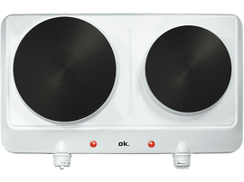 Plaque chauffante double blanche avec éléments chauffants noirs et voyants rouges.