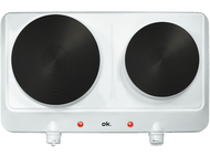 Plaque chauffante double blanche avec éléments chauffants noirs et voyants rouges.