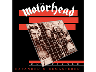 Pochette de l'album 'On Parole' de Motorhead avec membres du groupe en noir et blanc, texte rouge sur fond noir.