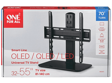 Charger l&#39;image dans la galerie, Support TV en boîte, support et cadre noirs, avec informations sur le produit.
