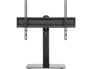 Support de télévision noir avec support et base en métal. Le support maintient un support pour la télévision.