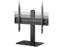 Charger l&#39;image dans la galerie, Support TV noir avec hauteur réglable. Base noire. Fond blanc.
