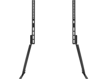 Charger l&#39;image dans la galerie, Support TV noir avec deux poteaux verticaux sur fond noir.
