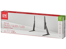 Charger l&#39;image dans la galerie, Boîte pour un support TV, avec deux présentoirs de support TV et du texte, sur fond blanc.
