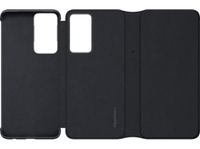 Charger l&#39;image dans la galerie, Étui de téléphone noir ouvert. Le téléphone s&#39;insère à l&#39;intérieur. Fond blanc.
