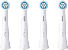 Charger l&#39;image dans la galerie, Quatre têtes de brosse à dents blanches avec soies bleues et blanches, alignées horizontalement.
