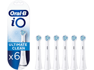 Têtes de brosse à dents Oral-B iO Ultimate Clean en blister. Six têtes sur fond blanc.