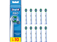 Boîte de têtes de brosse à dents Oral-B Pro precision clean. Dix têtes sont visibles.