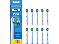 Boîte de têtes de brosse à dents Oral-B Pro precision clean. Dix têtes sont visibles.