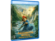 Couverture Blu-ray de Paddington au Pérou. Un ours en chapeau rame un bateau. Montagnes et cascade en fond.