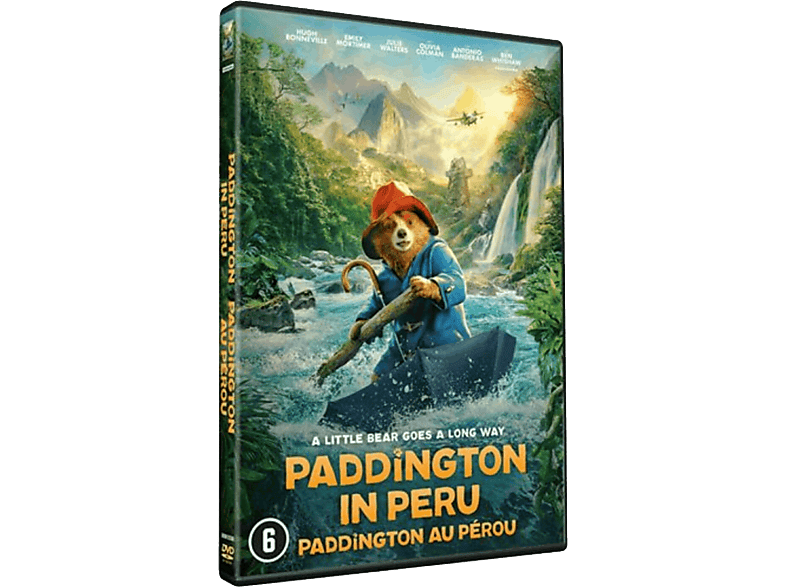Jaquette DVD avec l'ours Paddington dans un bateau. Titre : Paddington en Pérou.