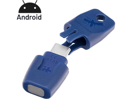 Un adaptateur USB-C Android bleu avec un logo de moustique.