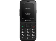 Téléphone Panasonic noir. Affiche la date et l'heure : 31-12-2025 12:00. Possède des touches numériques et de fonction.