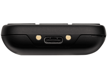 Charger l&#39;image dans la galerie, Appareil noir, vue de dessous, avec un port de charge et deux points dorés.

