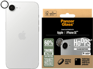 Téléphone blanc avec protecteur d'objectif. L'emballage montre le protecteur et le téléphone.