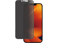 Téléphone avec protecteur d'écran, gris foncé. Le téléphone affiche des couleurs orange et rouge.