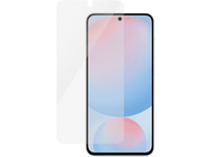 Un smartphone avec un protecteur d'écran sur fond noir. Le protecteur est transparent.