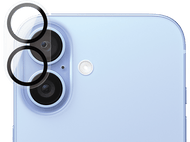 Gros plan d'un dos de téléphone bleu clair avec trois lentilles et un flash.